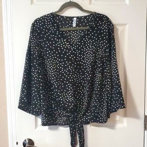 NWOT Black-and-white polka dot blousecwith ties in front